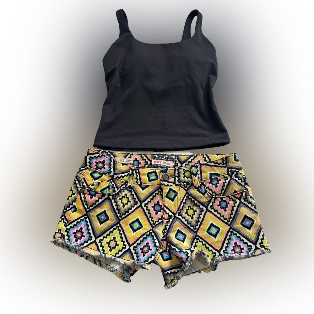 Hot Kiss Women's CiCi Frayed Multicolor Shorts -Bonus never worn FLX Tank